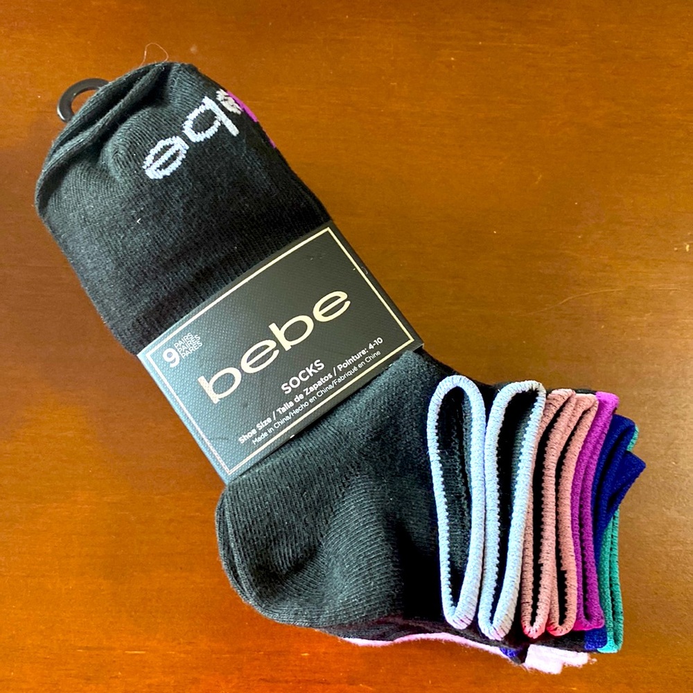 Bebe black, white & colorful edges socks.